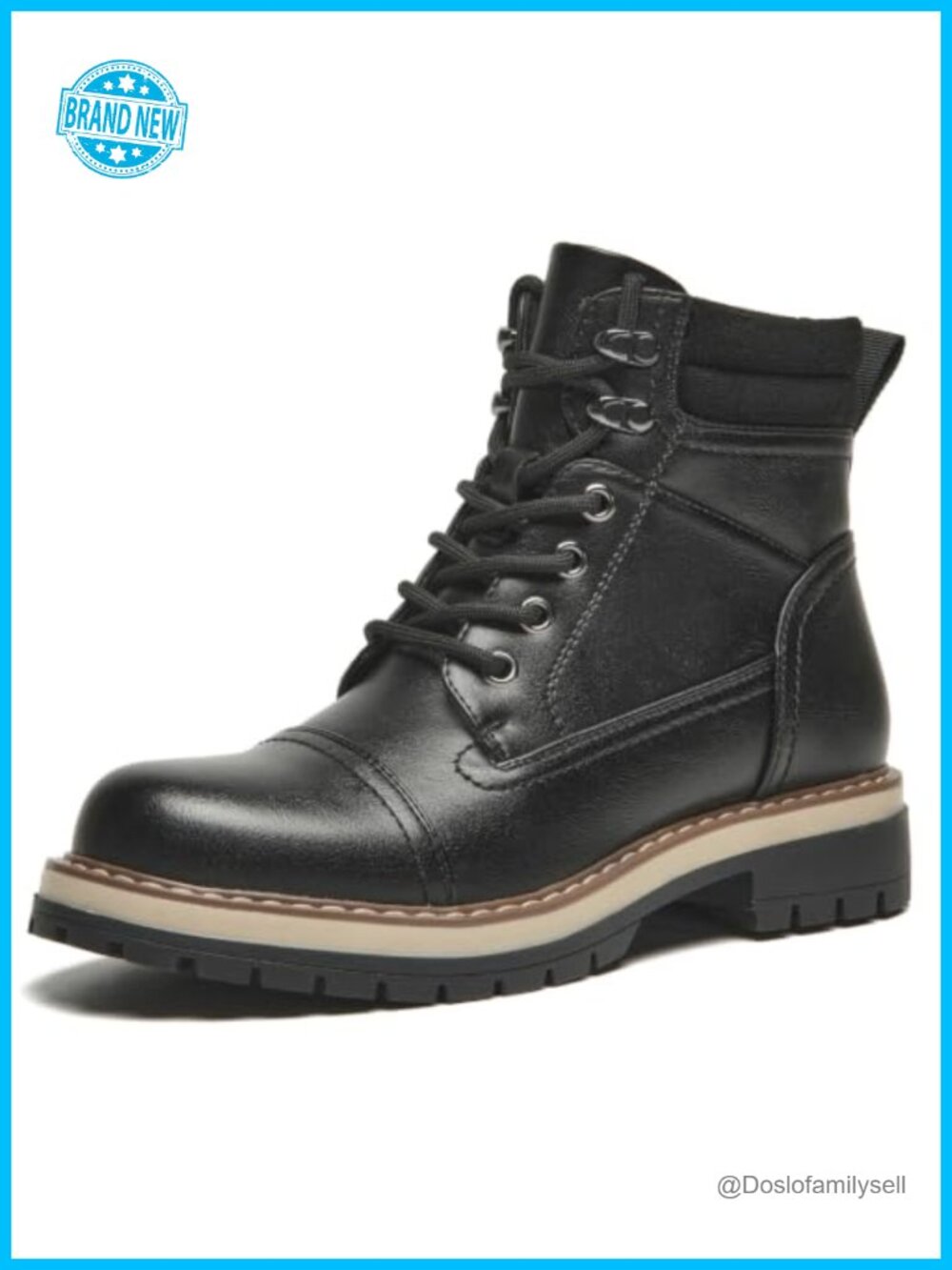Women's Faux Leather Combat Boots Side Zipper Lug Sole Ankle Booties